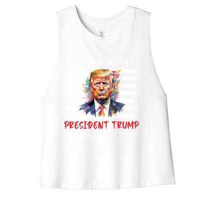 I Stand With President Trump Distressed American Flag Suppor Gift Women's Racerback Cropped Tank