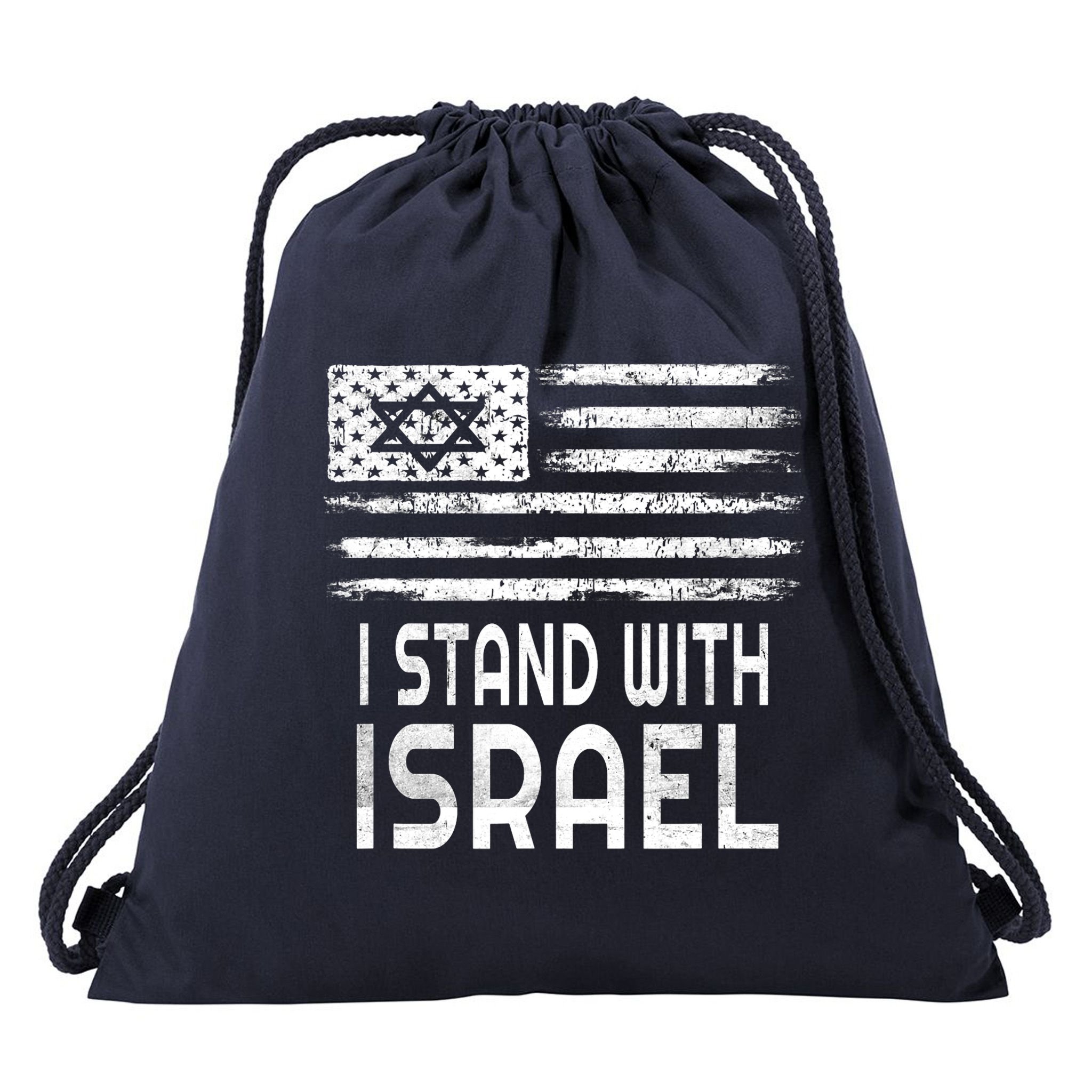 I Stand With Israel America Flag Israel Flag Drawstring Bag