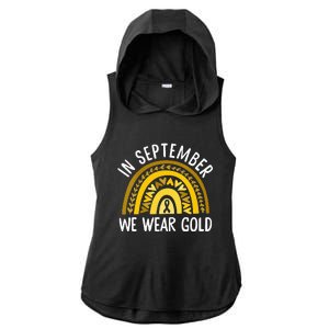 In September We Wear Gold Childhood Cancer Awareness Rainbow Ladies PosiCharge Tri-Blend Wicking Draft Hoodie Tank