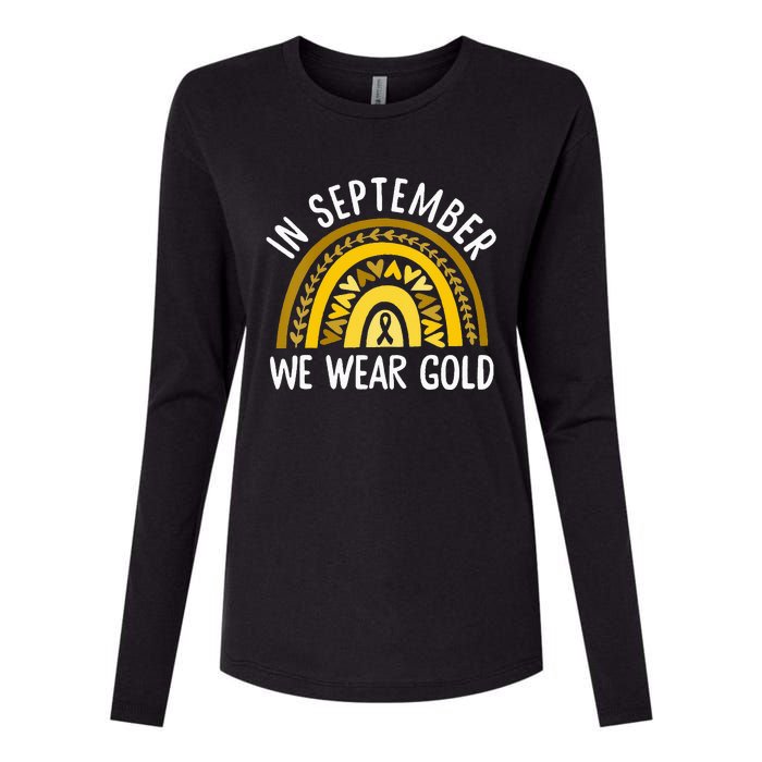 In September We Wear Gold Childhood Cancer Awareness Rainbow Womens Cotton Relaxed Long Sleeve T-Shirt