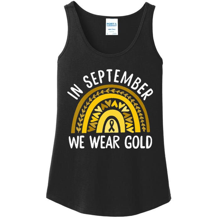 In September We Wear Gold Childhood Cancer Awareness Rainbow Ladies Essential Tank