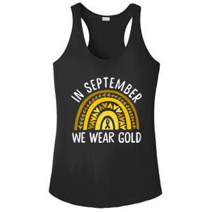 In September We Wear Gold Childhood Cancer Awareness Rainbow Ladies PosiCharge Competitor Racerback Tank