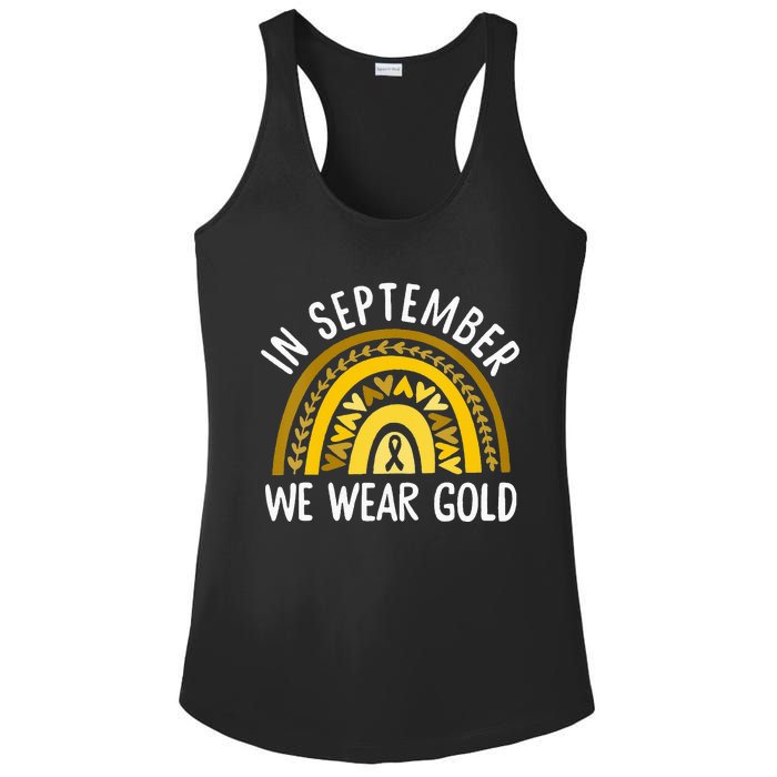 In September We Wear Gold Childhood Cancer Awareness Rainbow Ladies PosiCharge Competitor Racerback Tank