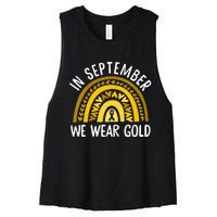 In September We Wear Gold Childhood Cancer Awareness Rainbow Women's Racerback Cropped Tank