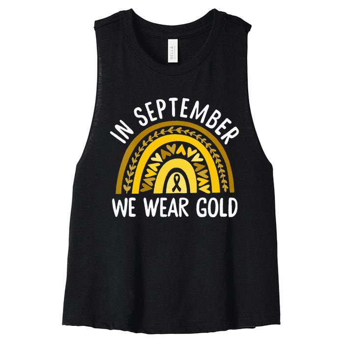 In September We Wear Gold Childhood Cancer Awareness Rainbow Women's Racerback Cropped Tank