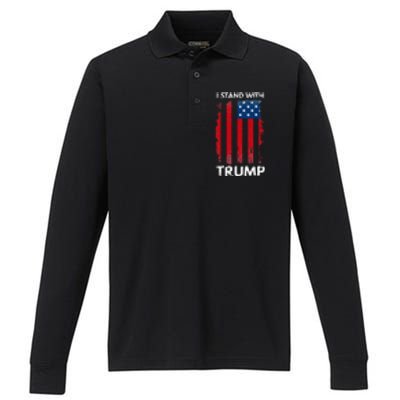 I Stand With Trump Pro Trump Performance Long Sleeve Polo