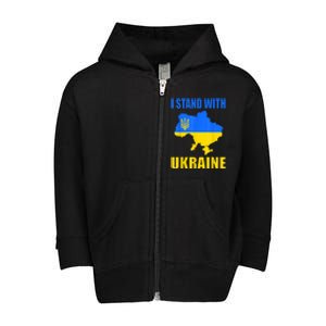 I Stand With Ukraine Map And Ukrainian Flag Meaningful Gift Toddler Zip Fleece Hoodie