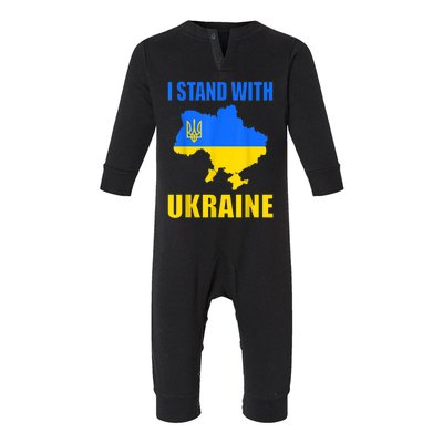 I Stand With Ukraine Map And Ukrainian Flag Meaningful Gift Infant Fleece One Piece