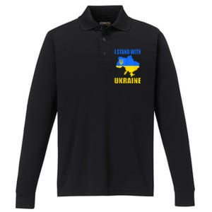 I Stand With Ukraine Map And Ukrainian Flag Meaningful Gift Performance Long Sleeve Polo