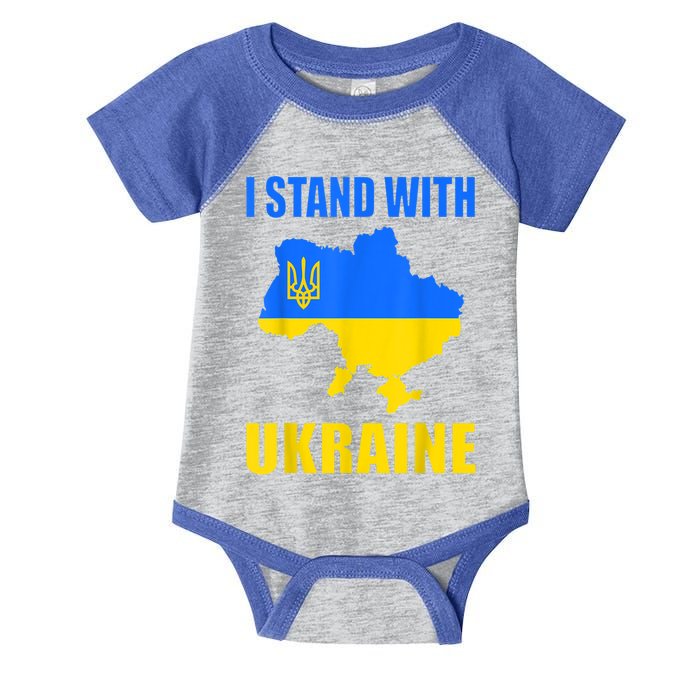 I Stand With Ukraine Map And Ukrainian Flag Meaningful Gift Infant Baby Jersey Bodysuit