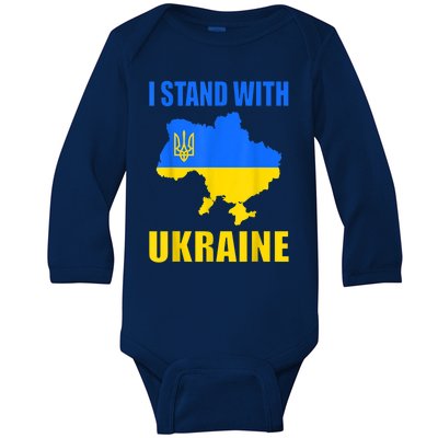 I Stand With Ukraine Map And Ukrainian Flag Meaningful Gift Baby Long Sleeve Bodysuit