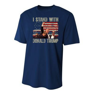 I Stand With Donald Trump 2024 Vintage Usa Flag Fight Youth Performance Sprint T-Shirt