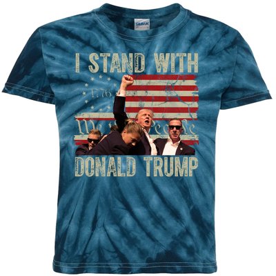 I Stand With Donald Trump 2024 Vintage Usa Flag Fight Kids Tie-Dye T-Shirt