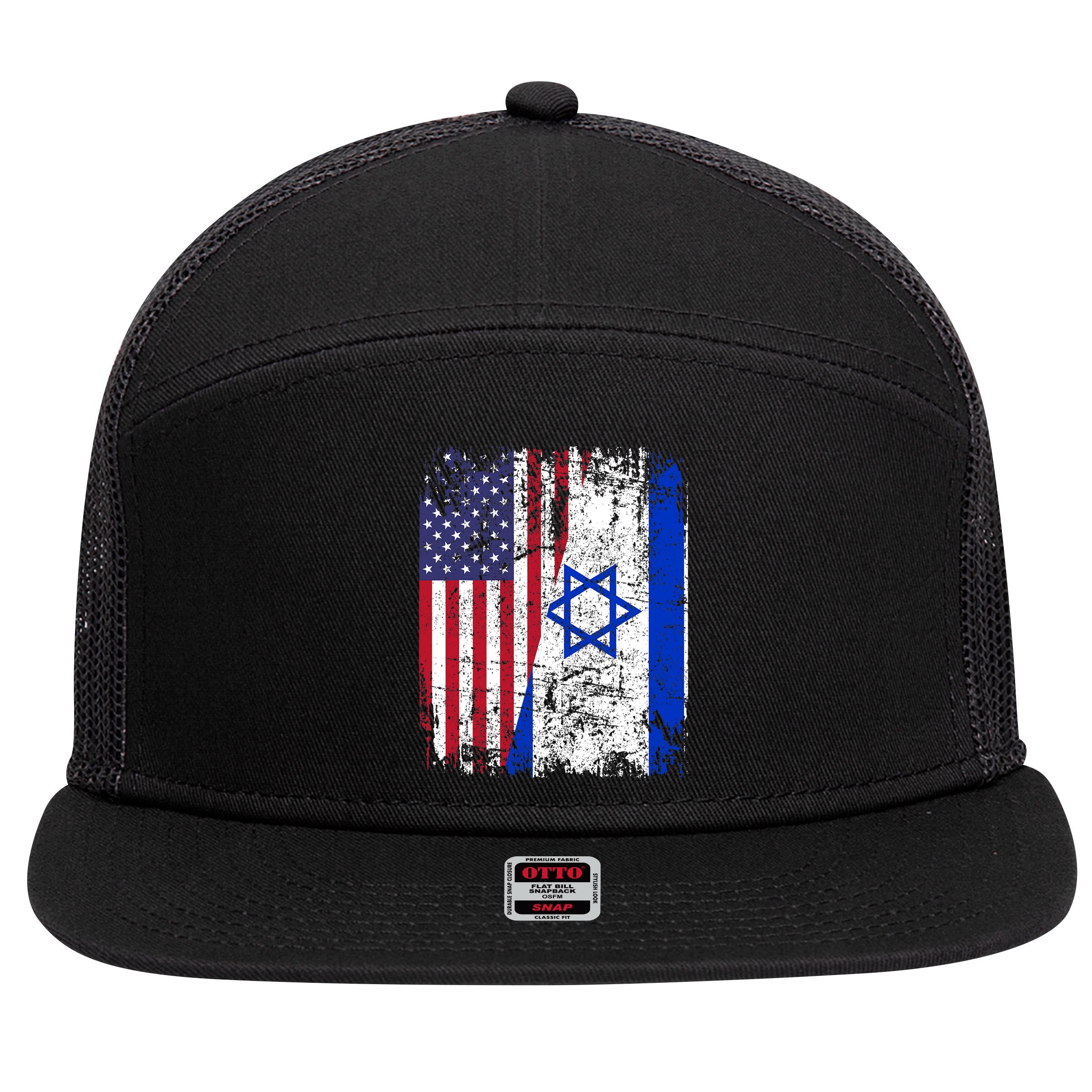 I Stand With Israel Usa American Flag W/ Israel Flag 7 Panel Mesh Trucker Snapback Hat