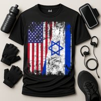 I Stand With Israel Usa American Flag W/ Israel Flag Cooling Performance Crew T-Shirt
