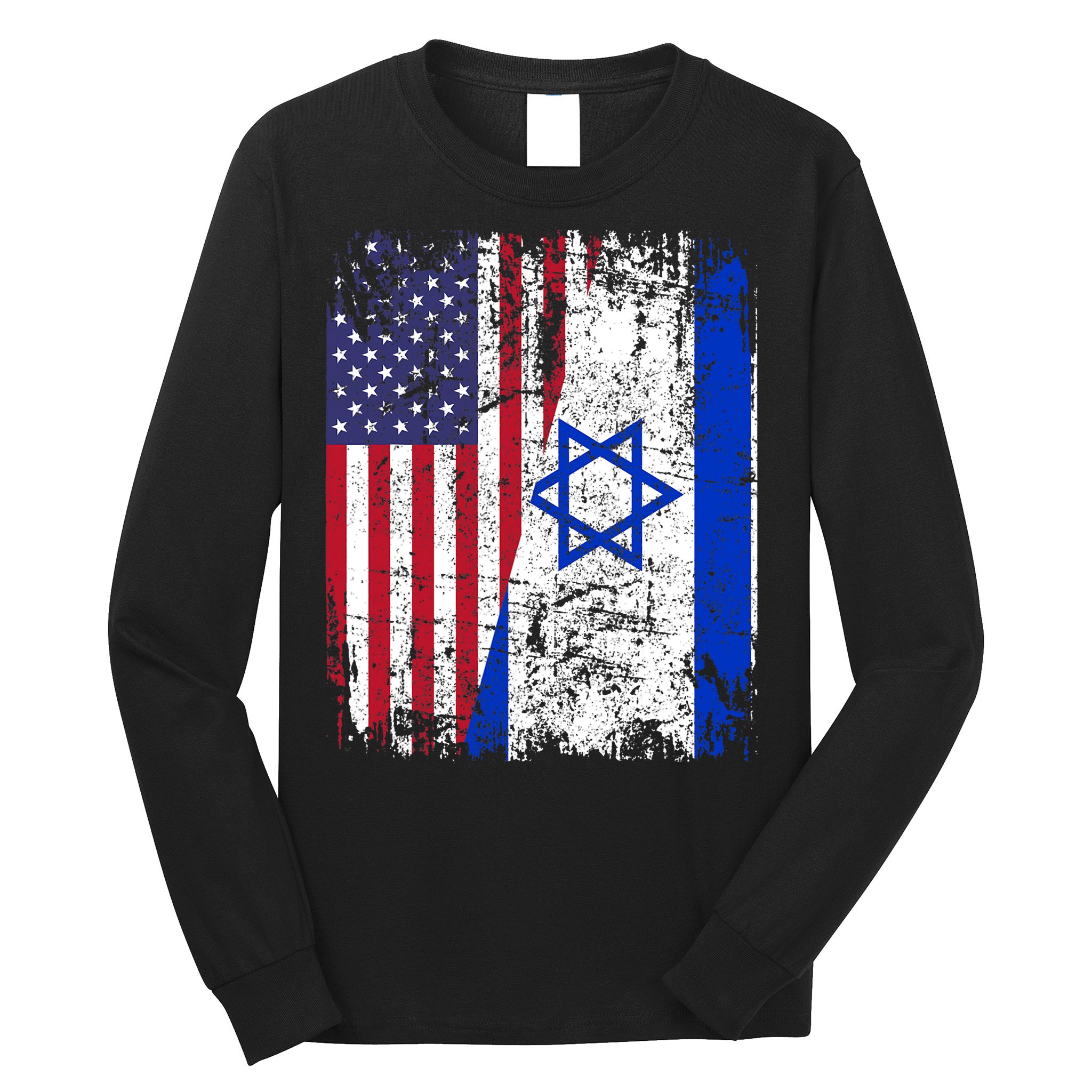 I Stand With Israel Usa American Flag W/ Israel Flag Long Sleeve Shirt