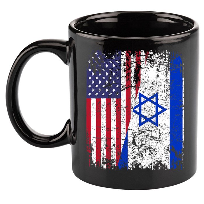 I Stand With Israel Usa American Flag W/ Israel Flag 11oz C Handle Ceramic Mug