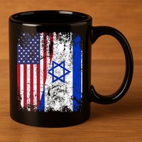 I Stand With Israel Usa American Flag W/ Israel Flag 11oz C Handle Ceramic Mug