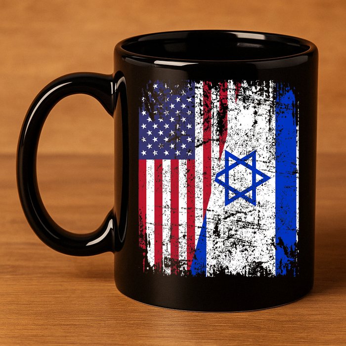 I Stand With Israel Usa American Flag W/ Israel Flag 11oz C Handle Ceramic Mug