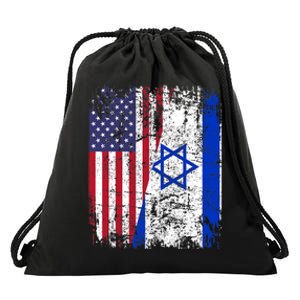 I Stand With Israel Usa American Flag W/ Israel Flag Drawstring Bag