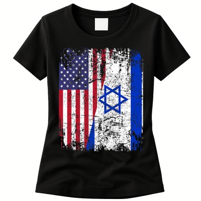 I Stand With Israel Usa American Flag W/ Israel Flag Womens T-Shirt