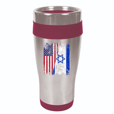 I Stand With Israel Usa American Flag W/ Israel Flag 16oz Travel Tumbler