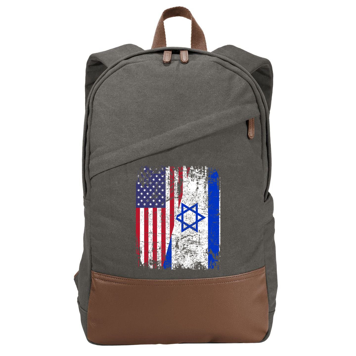 I Stand With Israel Usa American Flag W/ Israel Flag Cotton Canvas Backpack