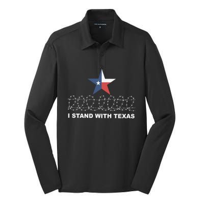 I Stand With Texas With Barbwire Silk Touch Performance Long Sleeve Polo