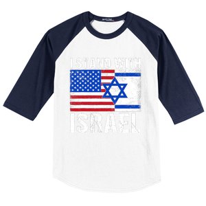 I Stand With Israel Usa American Flag With Israel Flag Baseball Sleeve Shirt