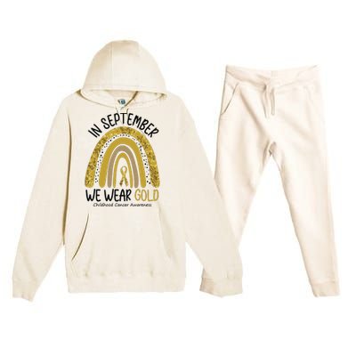 In September We Wear Gold Childhood Cancer Awareness Rainbow Premium Hooded Sweatsuit Set