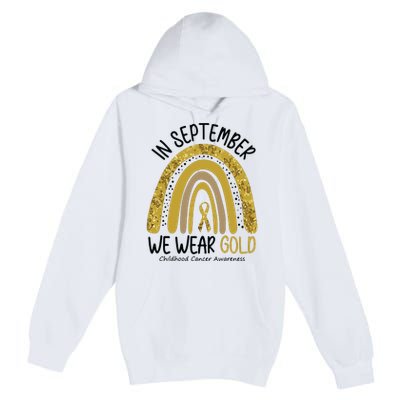 In September We Wear Gold Childhood Cancer Awareness Rainbow Premium Pullover Hoodie