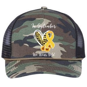 In September We Wear Gold For Childhood Cancer Awareness Retro Rope Trucker Hat Cap