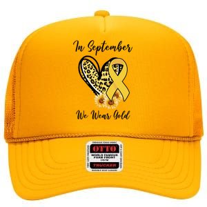 In September We Wear Gold For Childhood Cancer Awareness High Crown Mesh Back Trucker Hat