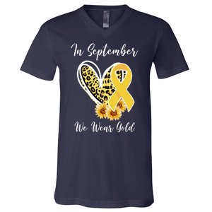 In September We Wear Gold For Childhood Cancer Awareness V-Neck T-Shirt