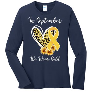 In September We Wear Gold For Childhood Cancer Awareness Ladies Long Sleeve Shirt