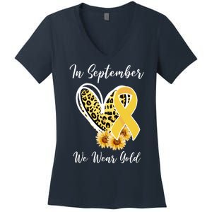 In September We Wear Gold For Childhood Cancer Awareness Women's V-Neck T-Shirt