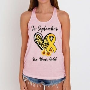 In September We Wear Gold For Childhood Cancer Awareness Women's Knotted Racerback Tank