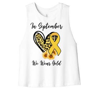 In September We Wear Gold For Childhood Cancer Awareness Women's Racerback Cropped Tank