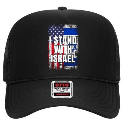 I Stand With Israel Usa Israeli Flag High Crown Mesh Back Trucker Hat