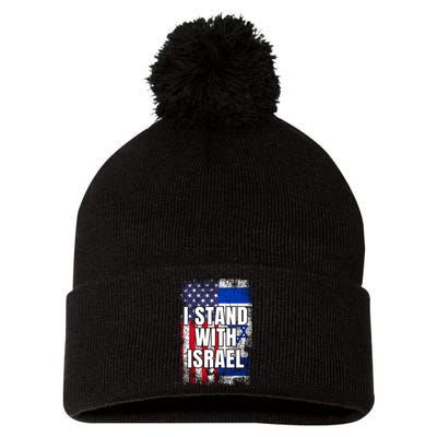 I Stand With Israel Usa Israeli Flag Pom Pom 12in Knit Beanie