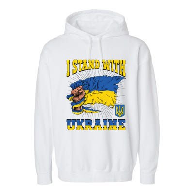 I Stand With Ukraine Ukrainian Fist Flag Gift Garment-Dyed Fleece Hoodie