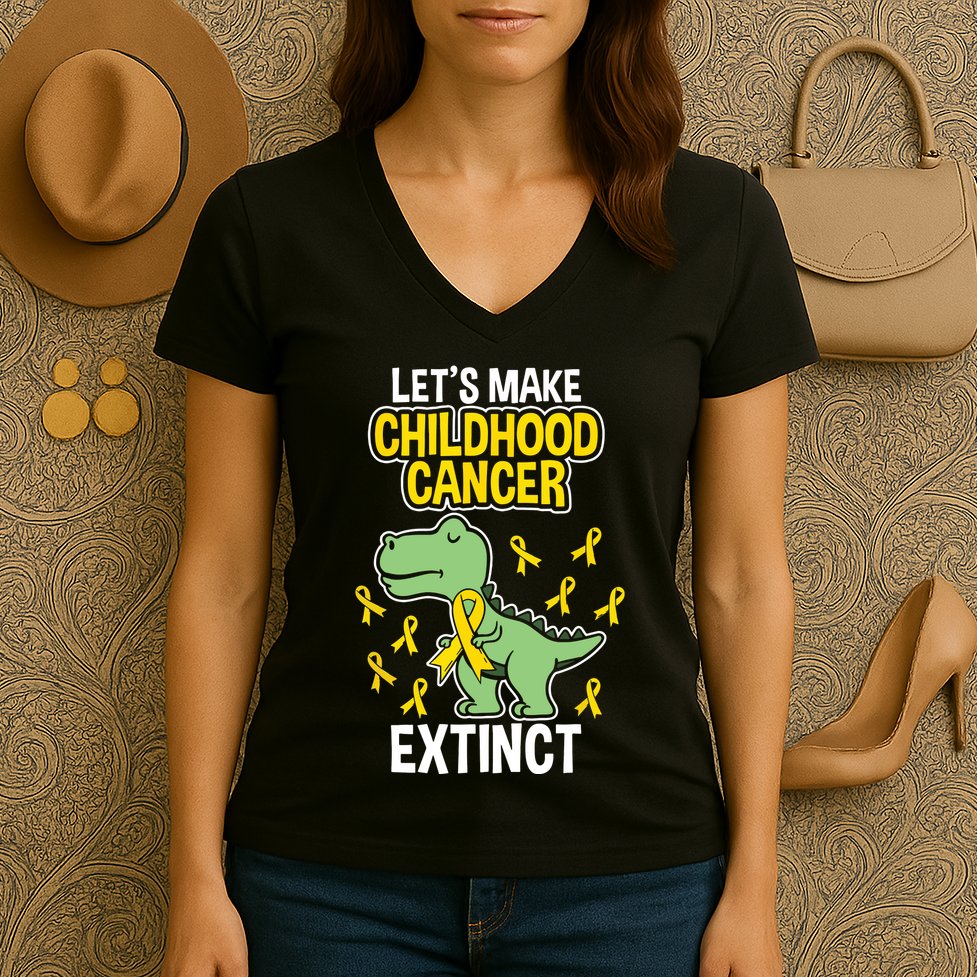 In September We Wear Gold Childhood Cancer Awareness Women's V-Neck T-Shirt
