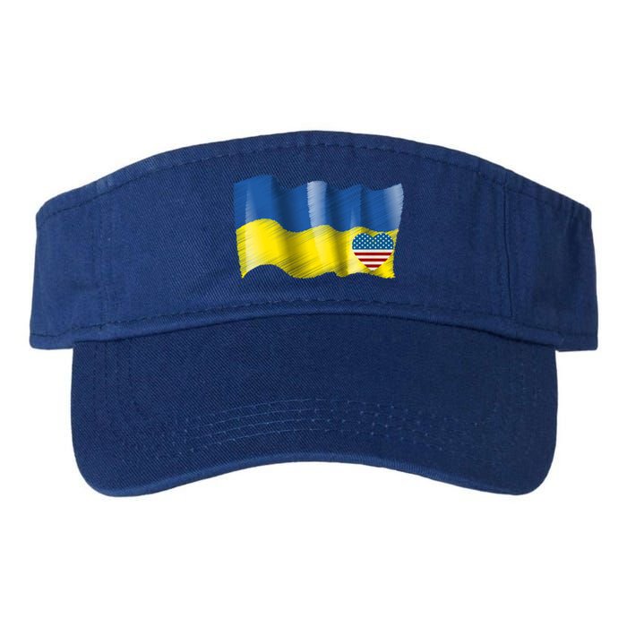 I Stand With Ukraine With Heart American Flag Gift Valucap Bio-Washed Visor