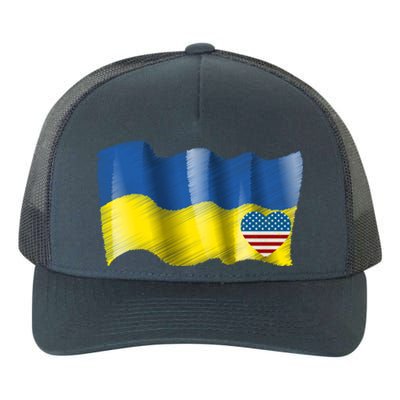 I Stand With Ukraine With Heart American Flag Gift Yupoong Adult 5-Panel Trucker Hat