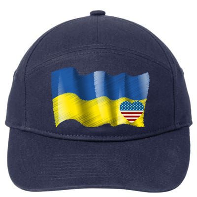 I Stand With Ukraine With Heart American Flag Gift 7-Panel Snapback Hat