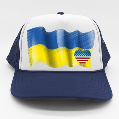 I Stand With Ukraine With Heart American Flag Gift Trucker Hat