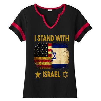 I Stand With Israel I Stand With Israel America Flag Ladies Halftime Notch Neck Tee