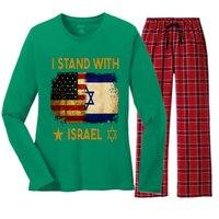 I Stand With Israel I Stand With Israel America Flag Women's Long Sleeve Flannel Pajama Set 