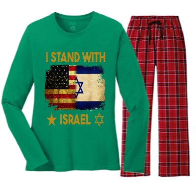 I Stand With Israel I Stand With Israel America Flag Women's Long Sleeve Flannel Pajama Set 