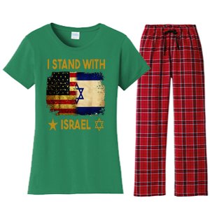 I Stand With Israel I Stand With Israel America Flag Women's Flannel Pajama Set